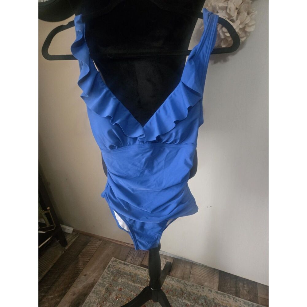 DKNY - Blue Ruffle One Piece Swimsuit (NWOT) - Size 4 - Picture 2 of 5